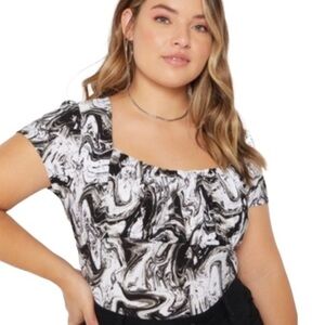 Rue21 Plus Black Marble Swirl Print Ruched Bust Top